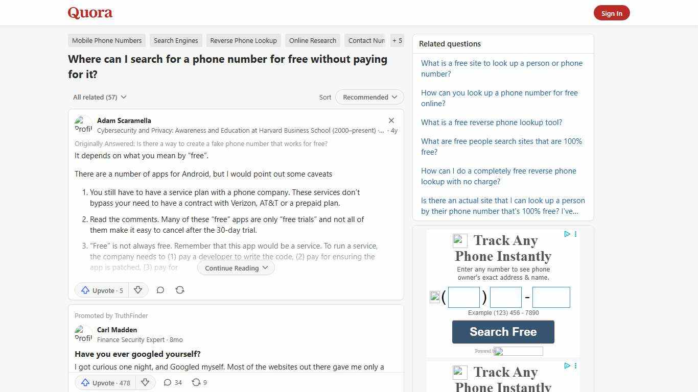 Where can I search for a phone number for free without paying for it? - Quora
